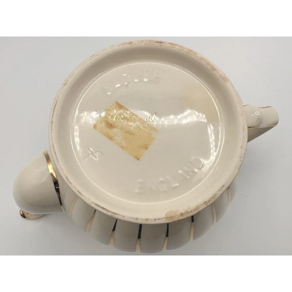 Vintage Sadler Teapot Cream Gold Striped English Porcelain Tea Pot